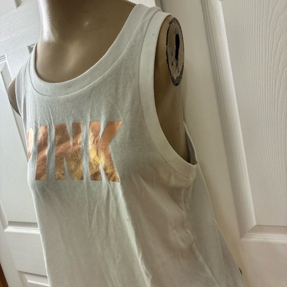 PINK Victoria's Secret White and Gold Tank Top - Picture 2 of 5
